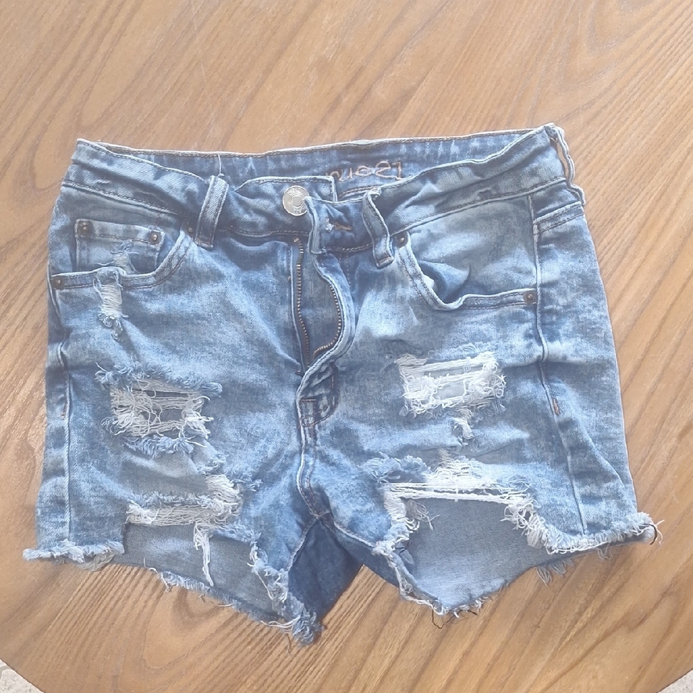 Rue21 Blue Distressed Jean Shorts with Frayed Hem